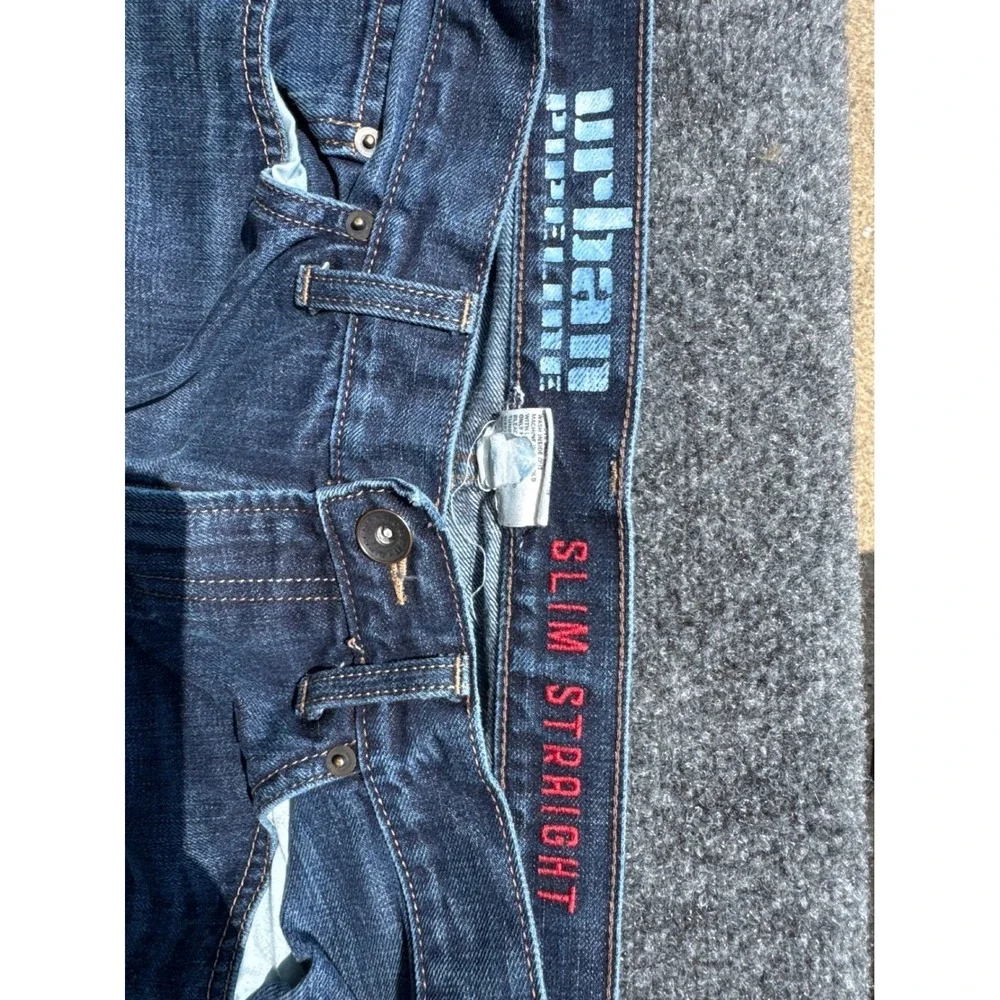 Urban Pipeline Mens Slim Straight‎ Leg Dark Wash Distressed Denim Jeans 32x34